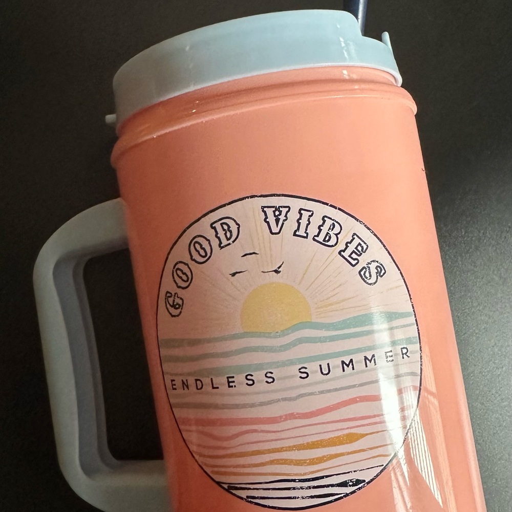 Peach Good Vibes Thermal Mug with Retro Design